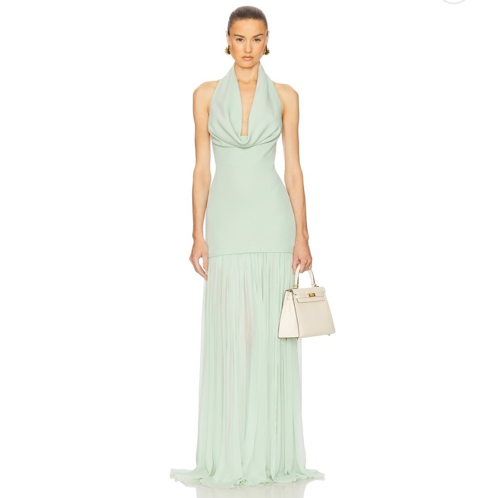 Helsa Green Halter Neck Sleeveless Maxi Gown